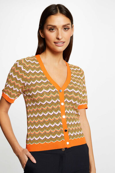 Trui met korte mouwen met chevronprint oranje vrouw