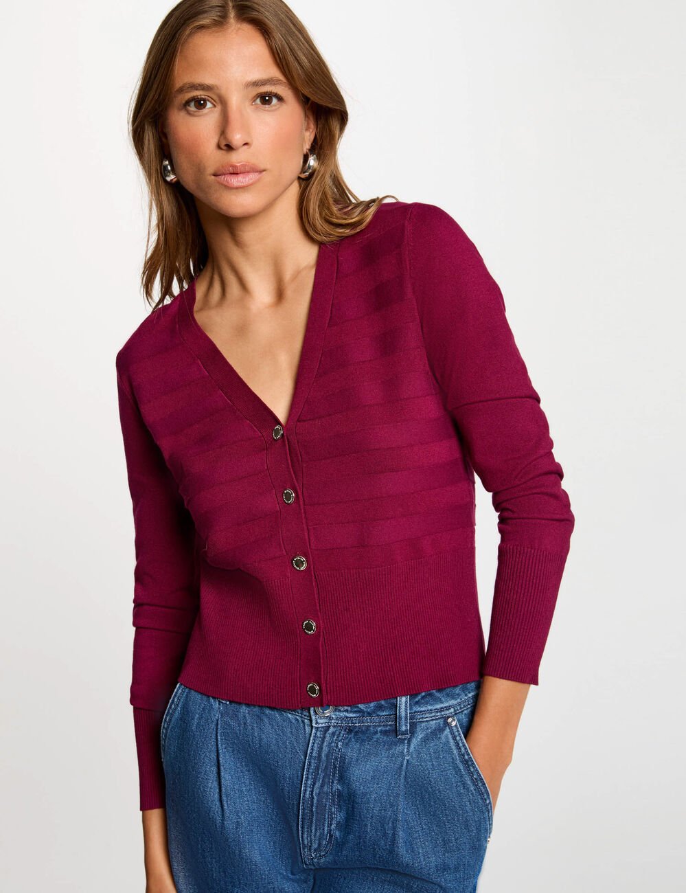 Gilet manches longues prune femme