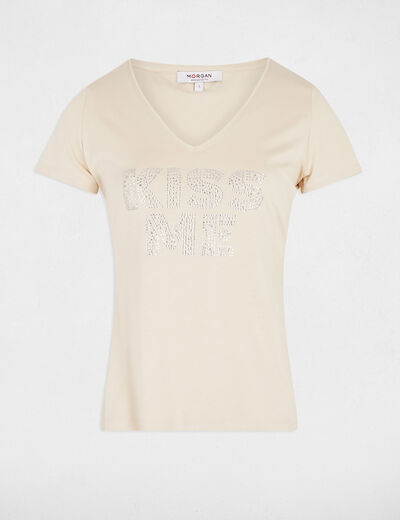 T-shirt à inscription beige femme