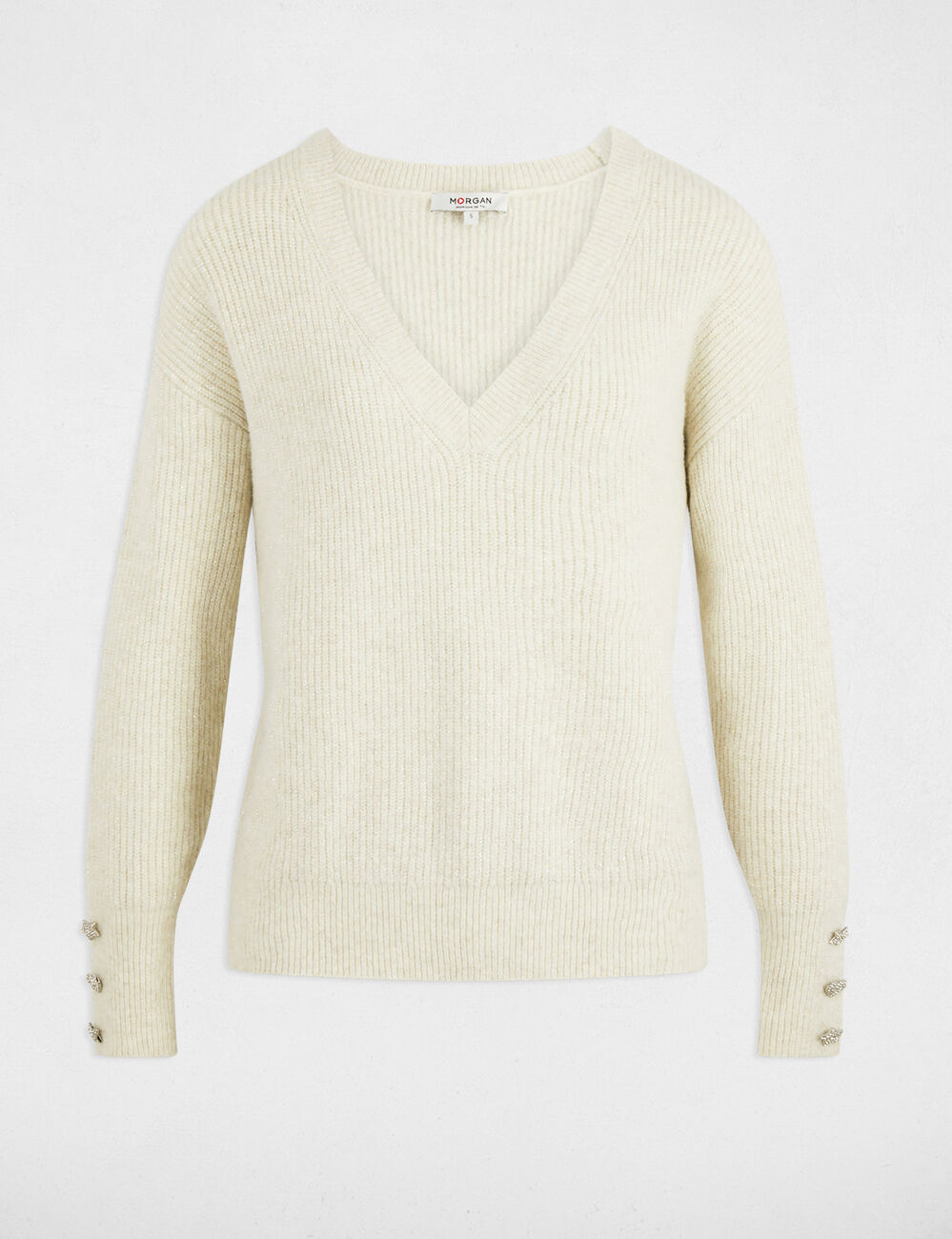 Pull col en V oversize ivoire femme