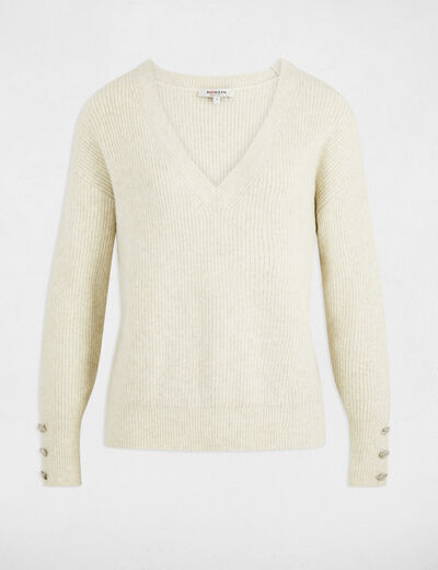 Pull col en V oversize ivoire femme