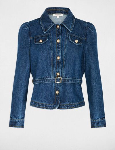 Veste jean ceintur&eacute;e denim stone femme