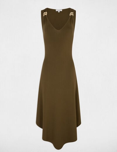 Robe tricot col v vert kaki femme