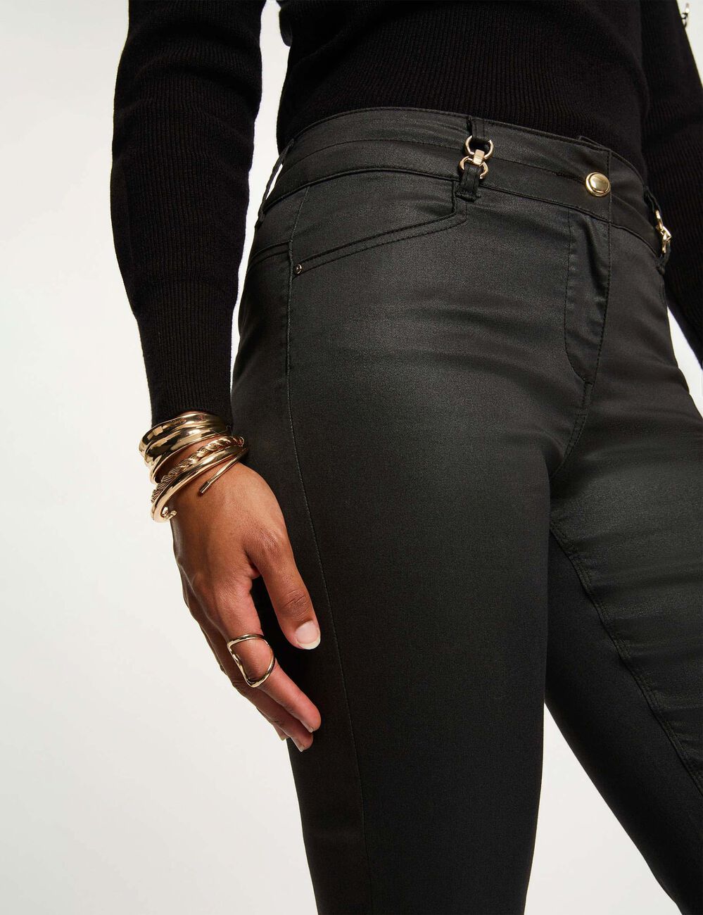 Pantalon bootcut enduit noir femme