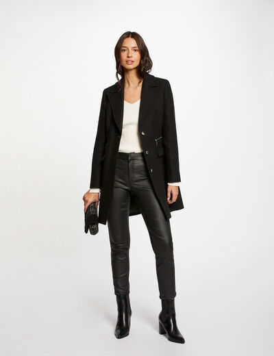 Manteau cintré avec détail zippé noir femme