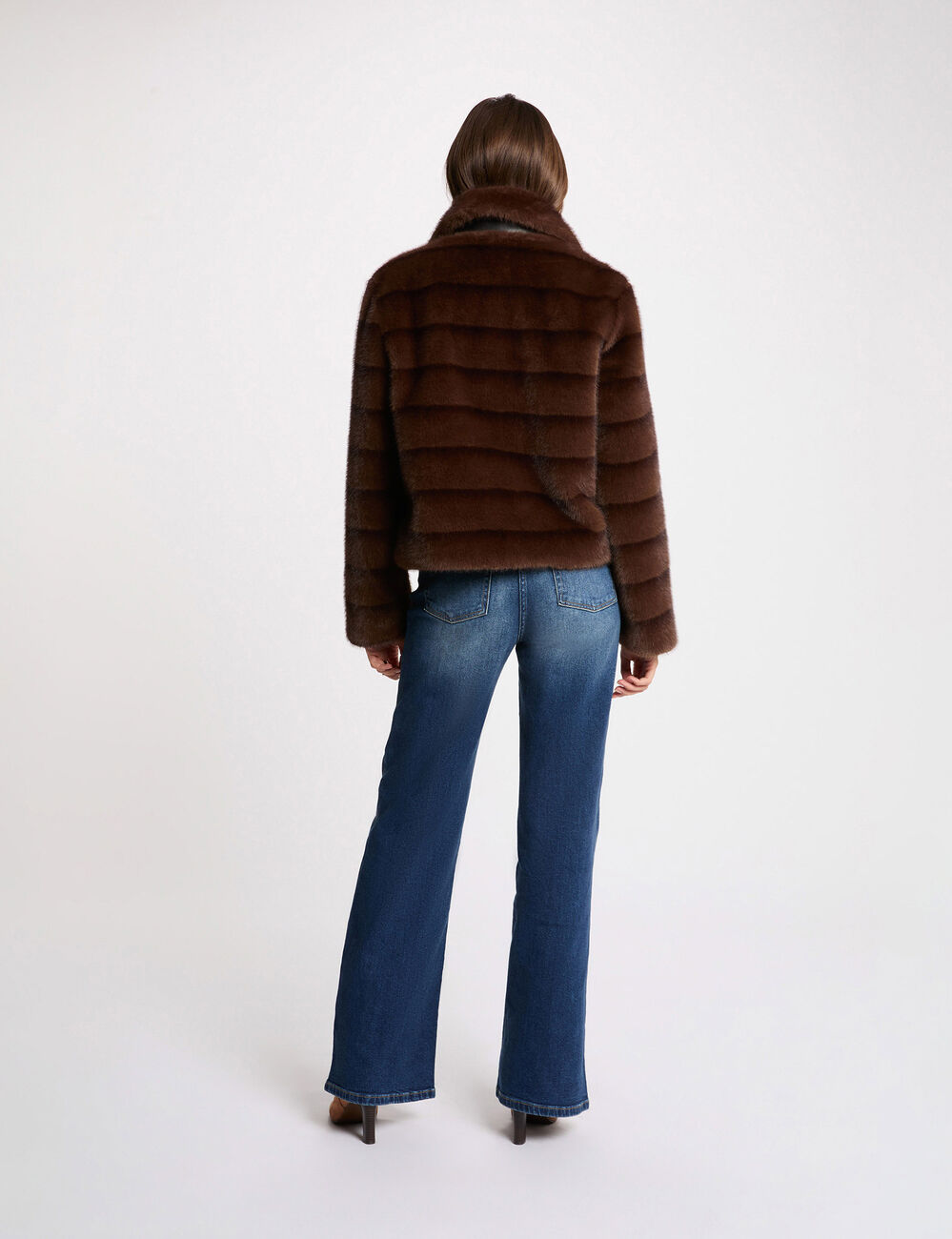 Kort jasje van imitatiebont bruin vrouw