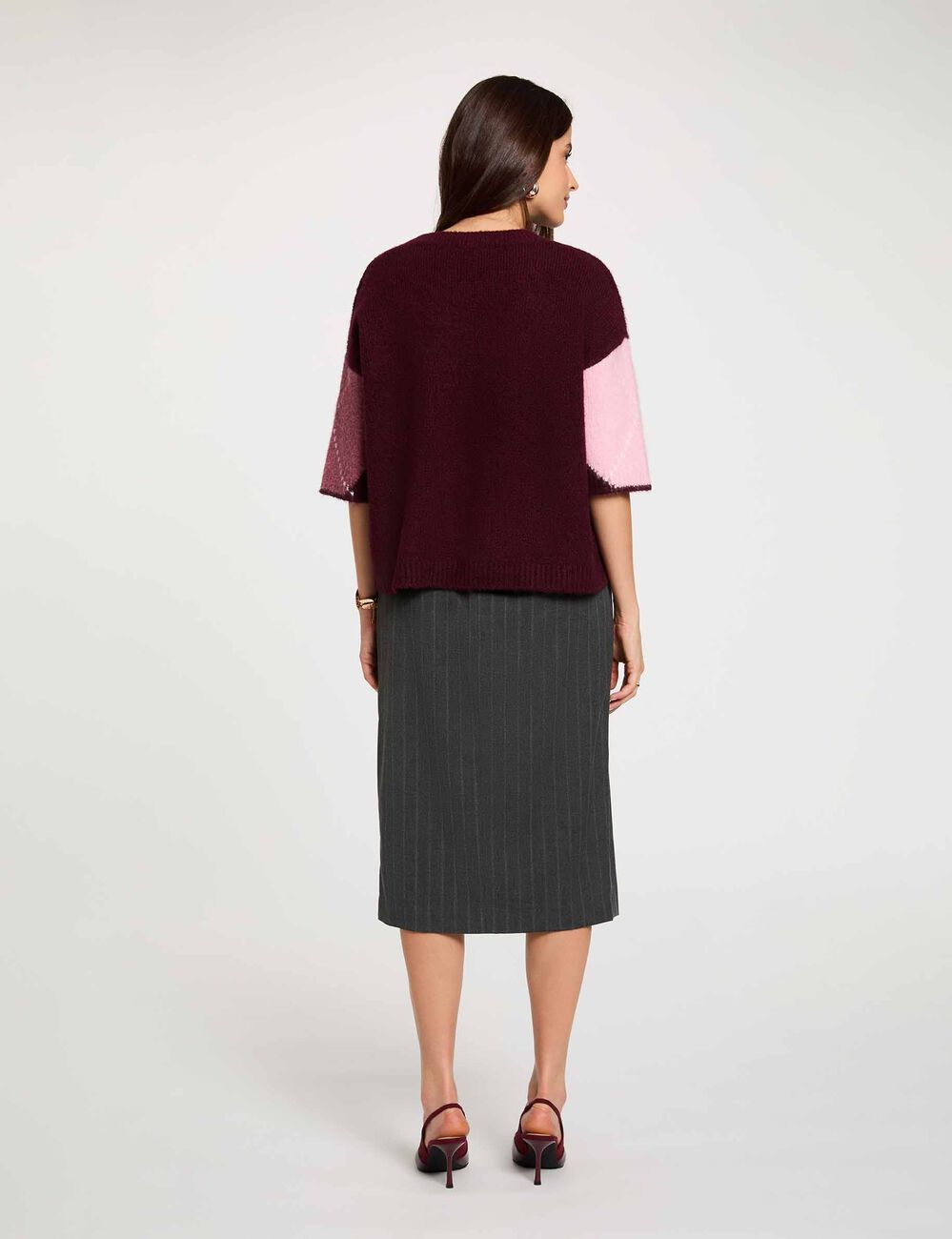 Jacquard trui met ronde hals pruim vrouw