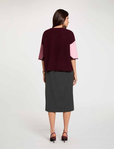 Jacquard trui met ronde hals pruim vrouw