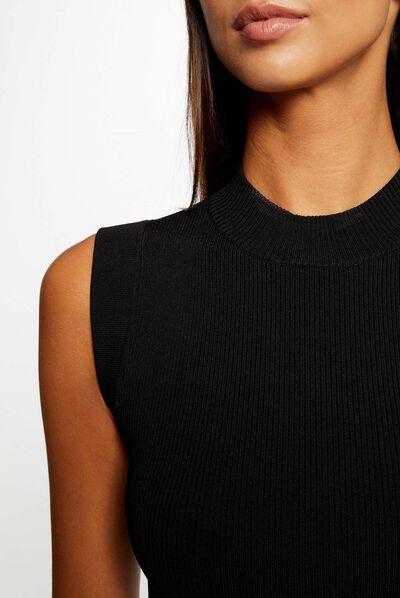 Midi sweaterjurk met kanten rug zwart vrouw