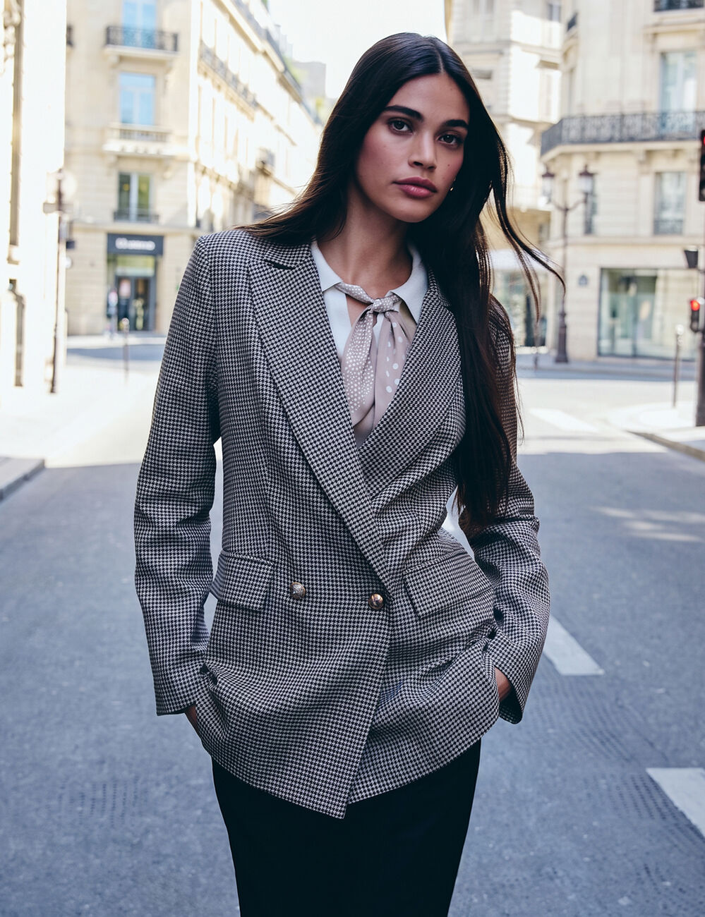 Rechte blazer met reverskraag bruin vrouw