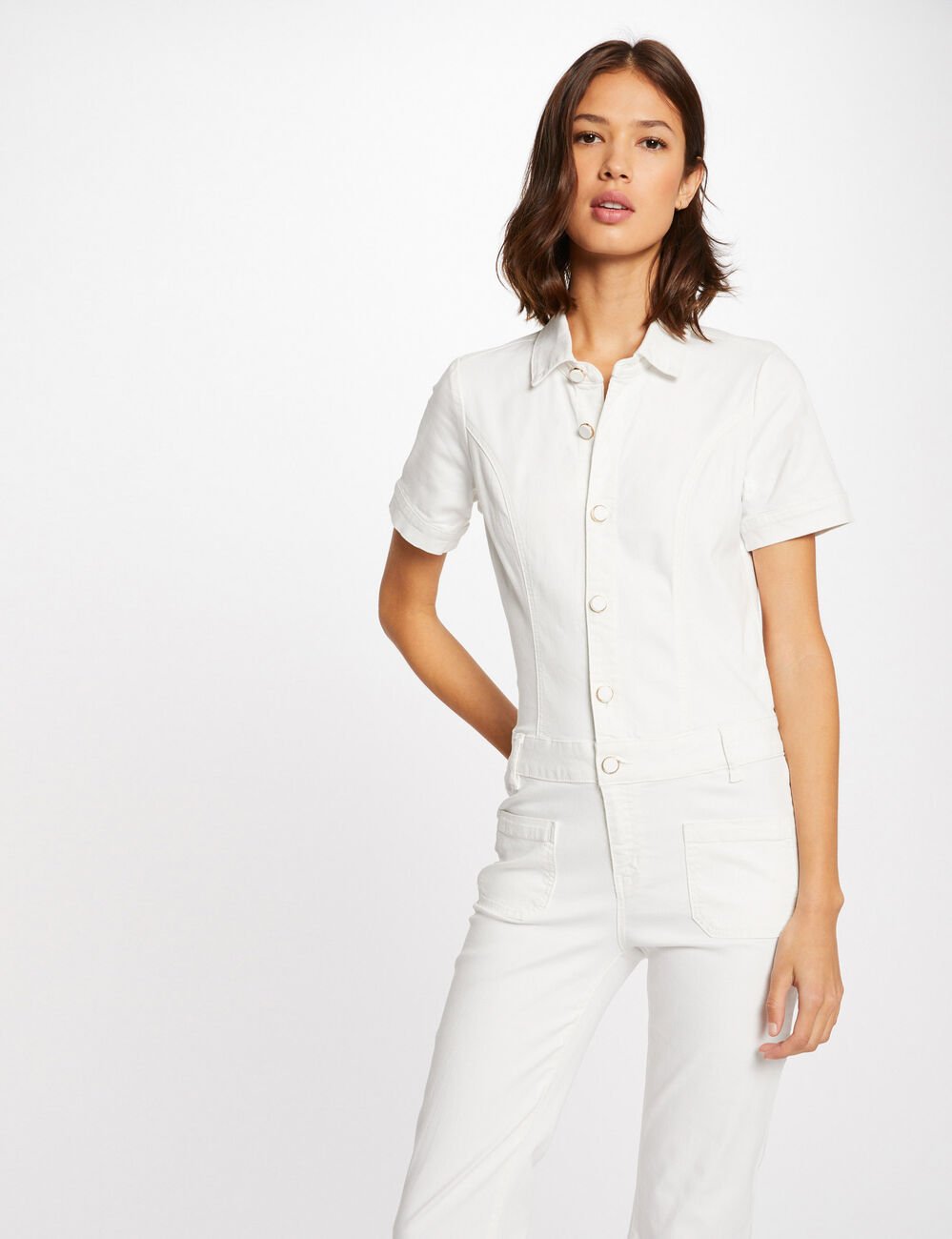 Combinaison flare boutonnée ecru femme
