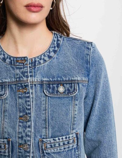 Korte spijkerjas dubbel stone washed denim vrouw
