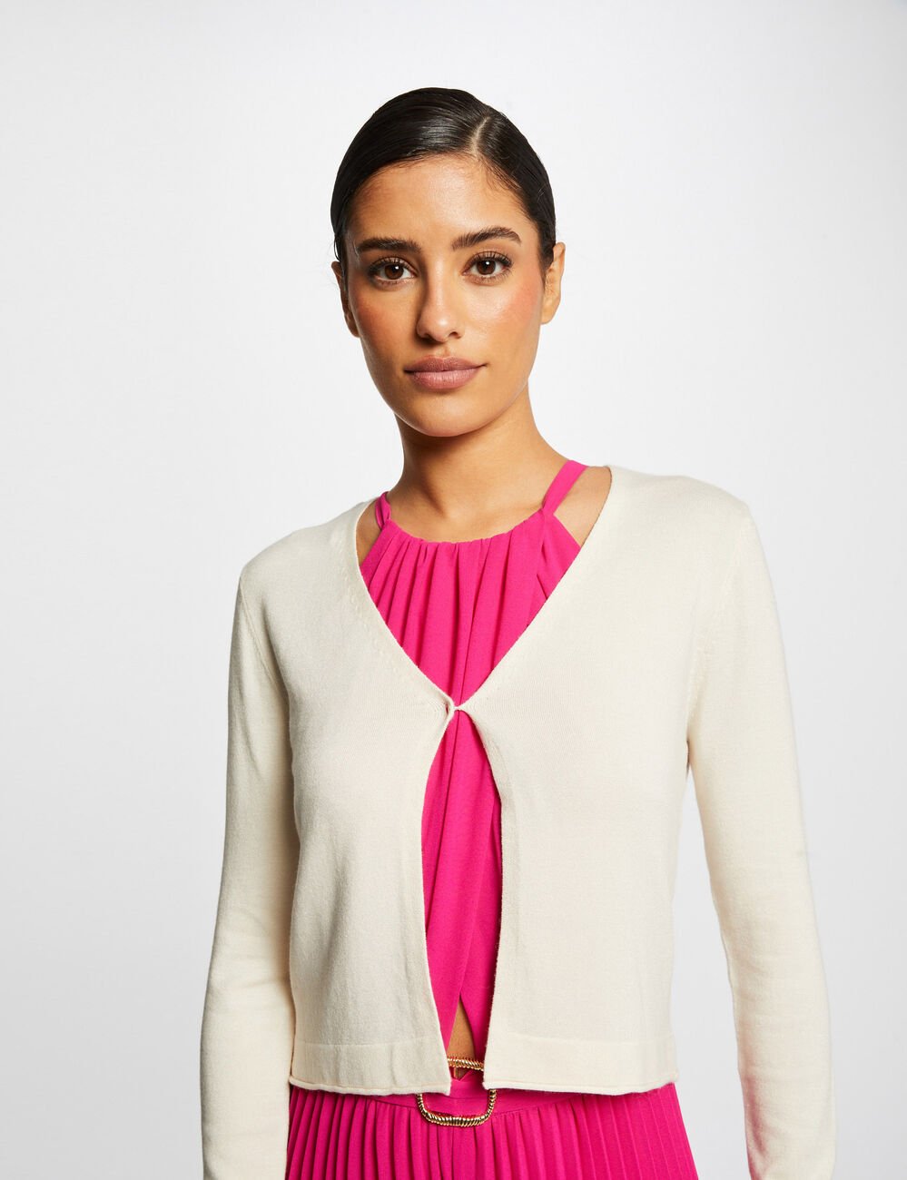 Recht vest met lange mouwen en V-hals ivoor vrouw