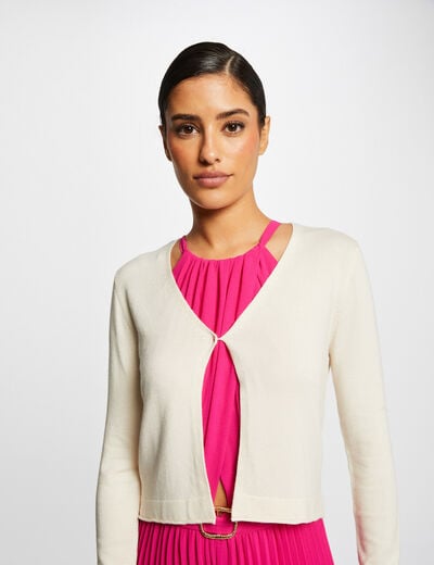 Gilet manches longues à col en V ivoire femme