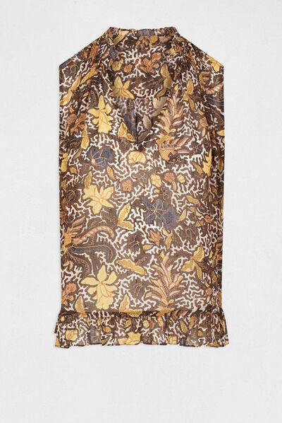 Blouse sans manches imprimé végétal multico femme