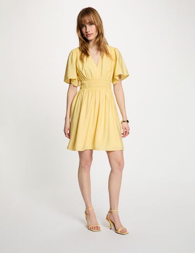 Robe courte pliss&eacute;e jaune clair femme