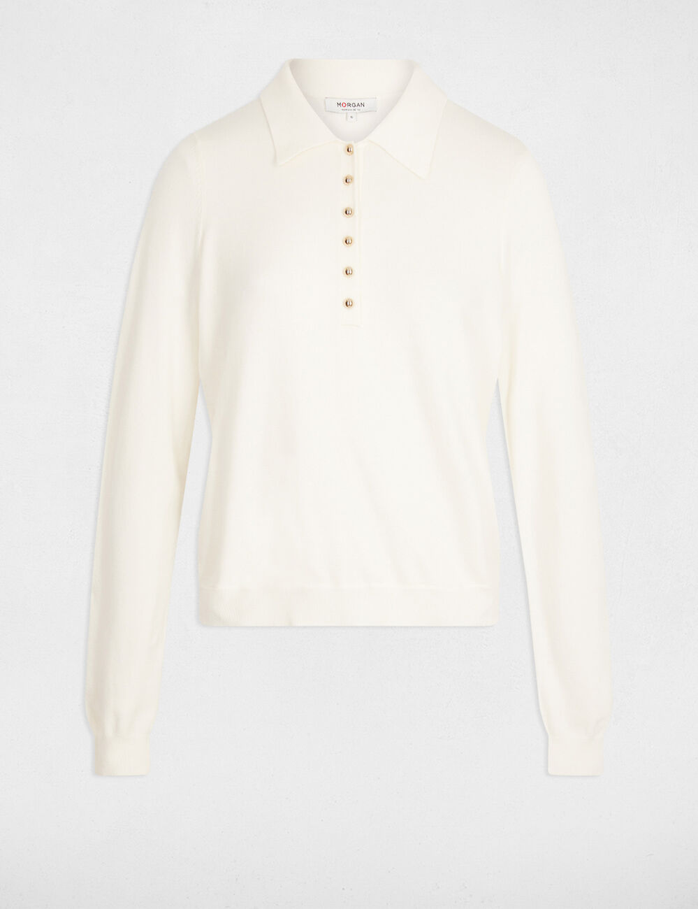 Pull col polo manches longues ivoire femme