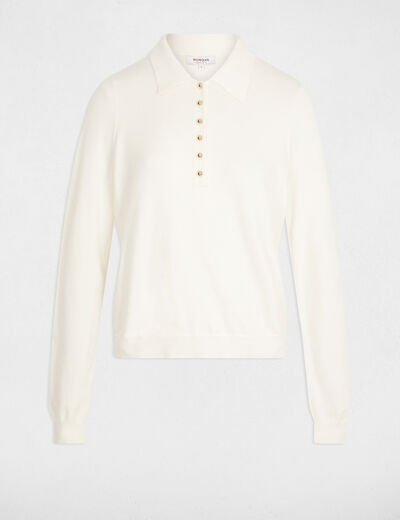 Pull col polo manches longues ivoire femme