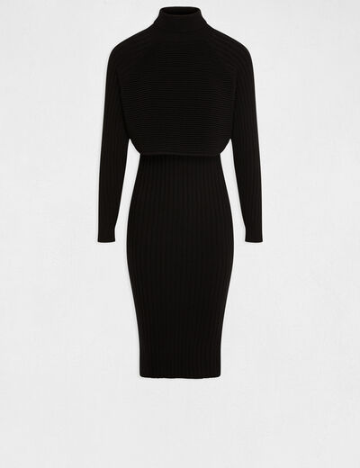 Midi-trui jurk met 2-in-1 effect zwart vrouw