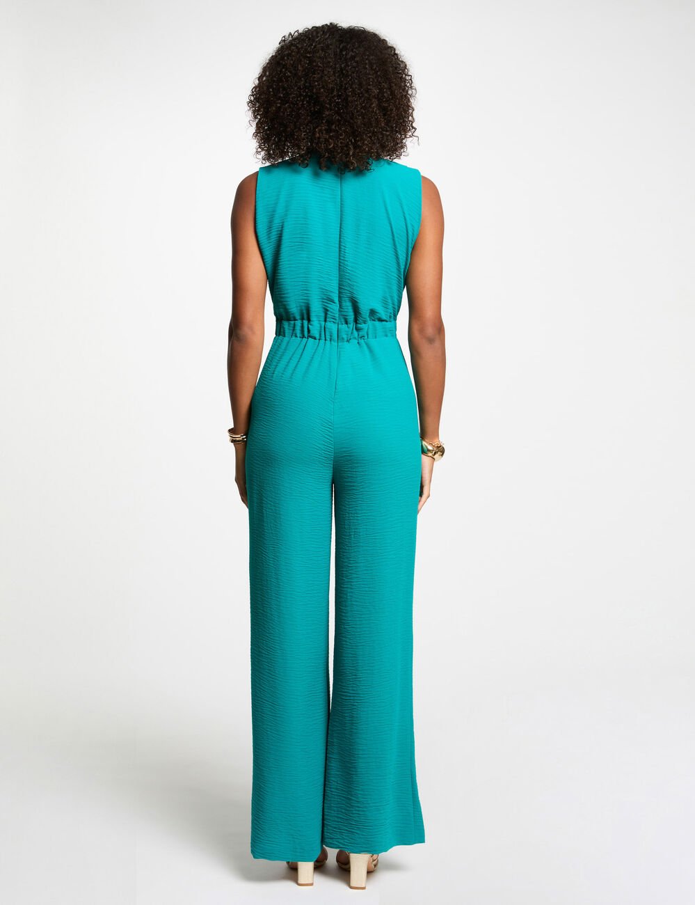 Jumpsuit met wijde pijpen en gespdetail turkooisblauw vrouw