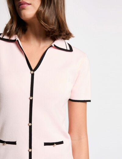 Pull ajust&eacute; ray&eacute; rose clair femme