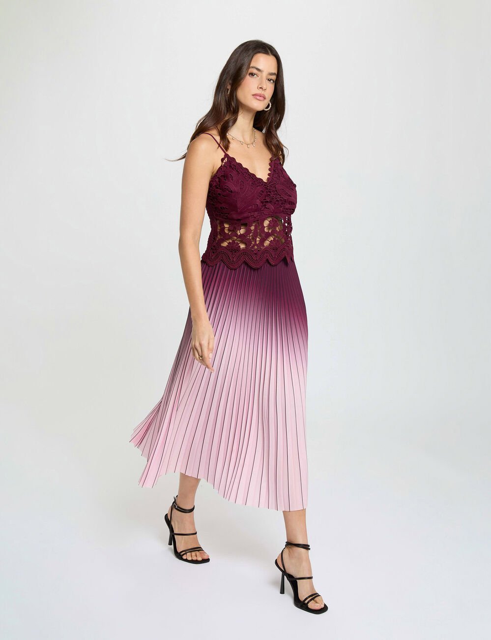 Crop top bretelles fines prune femme