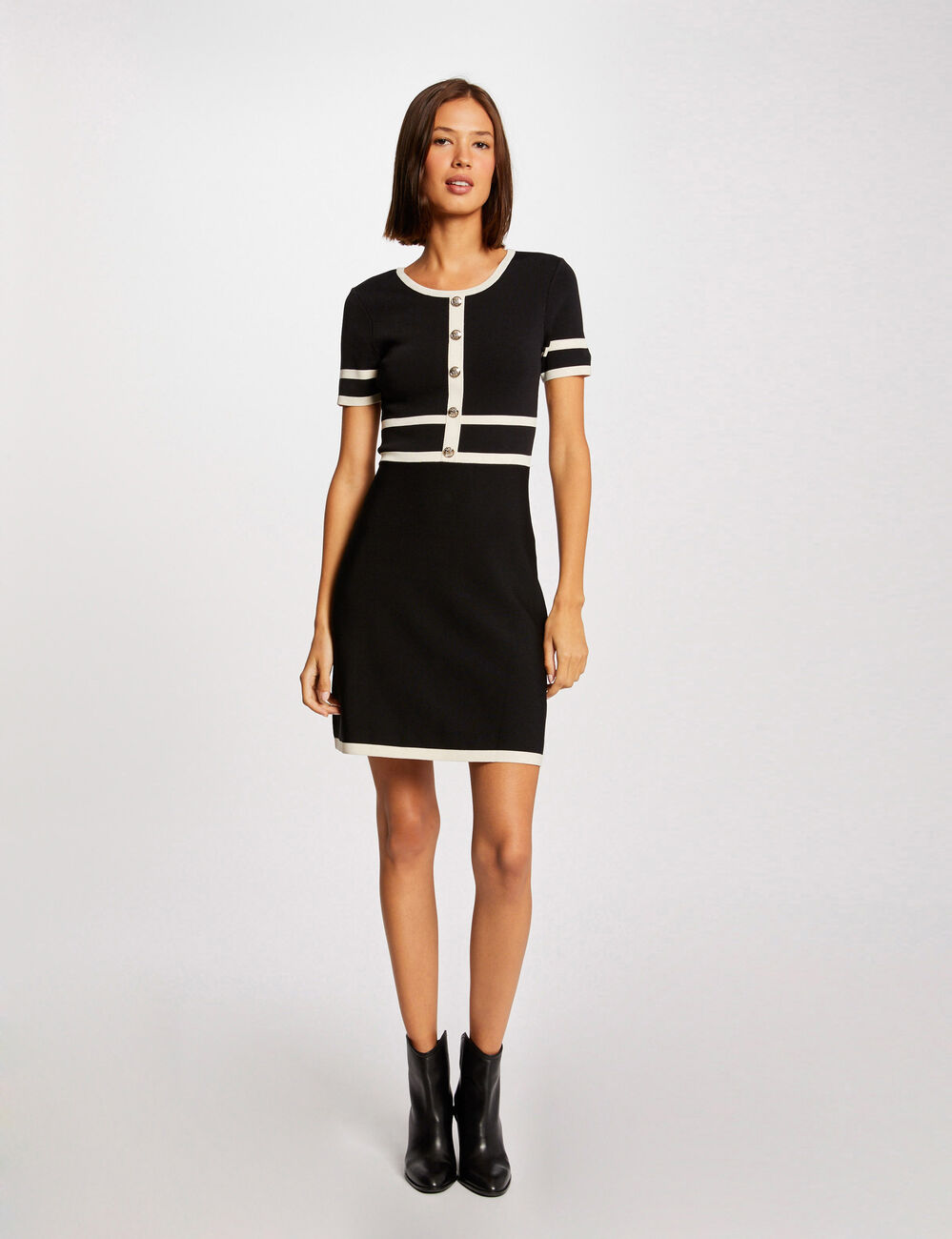 Robe pull droite manches courtes noir femme