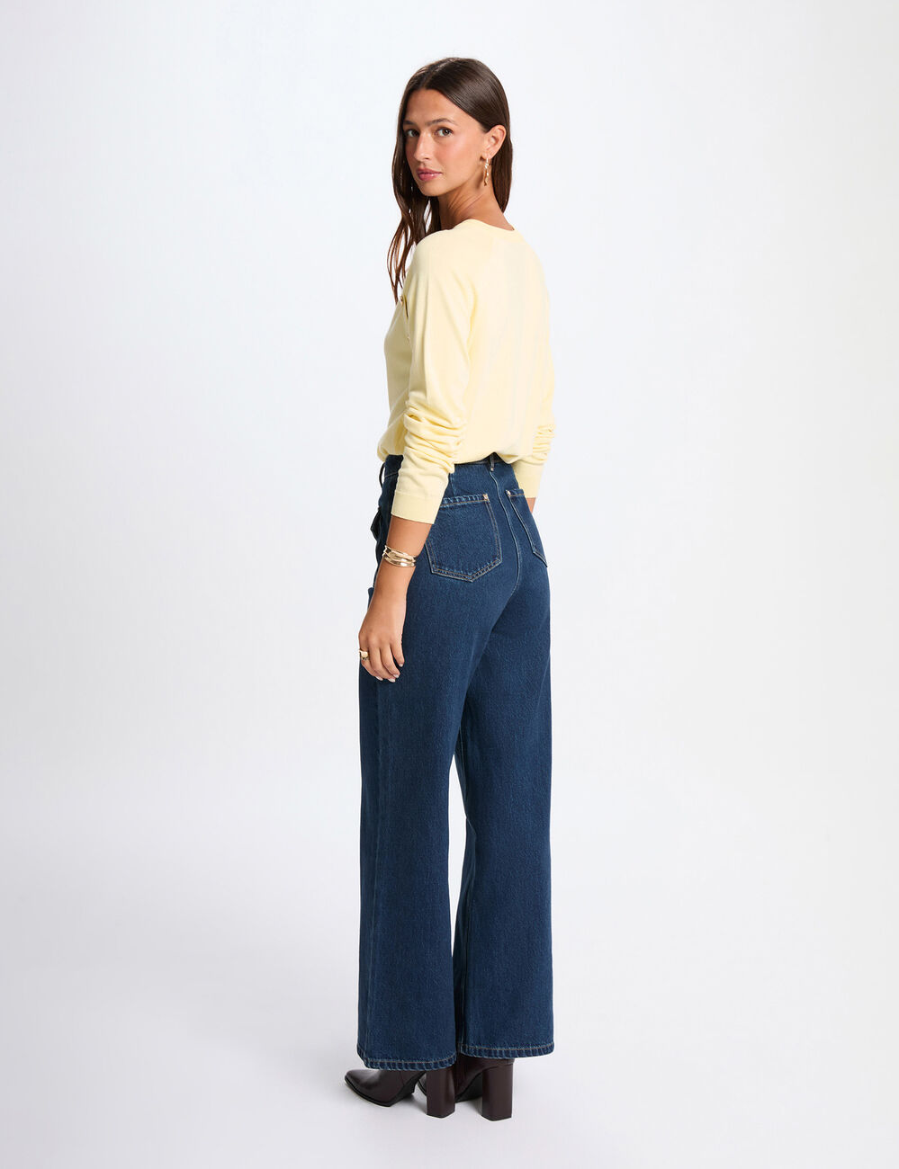 Pull fin ajusté jaune clair femme