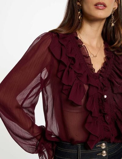 Chemise fluide col v prune femme