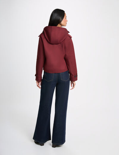 Korte trench met capuchon bordeaux vrouw