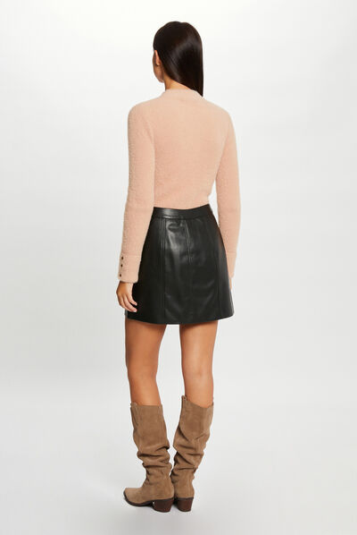 Jupe droite boutonnée simili cuir noir femme