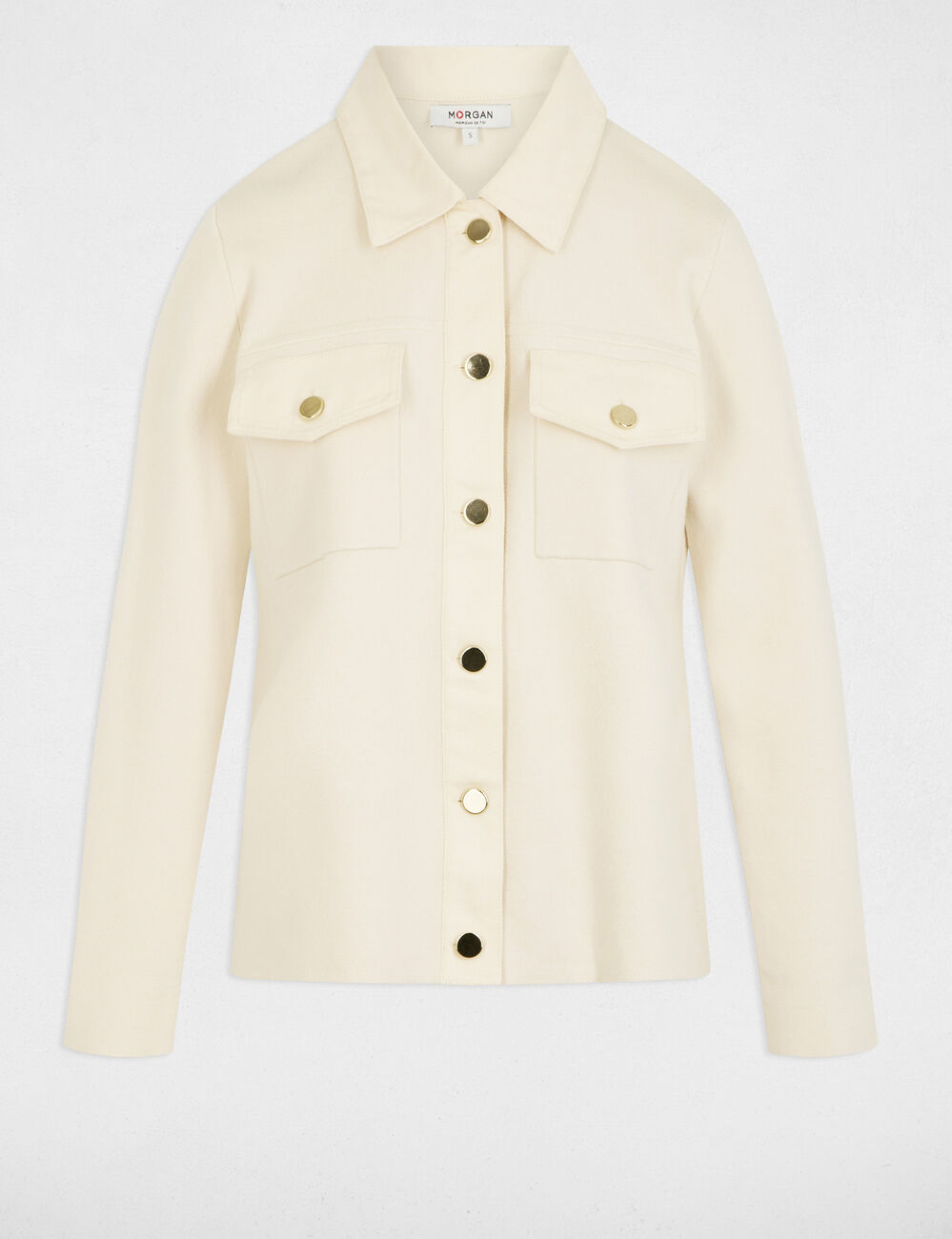 Pull court col revers ivoire femme