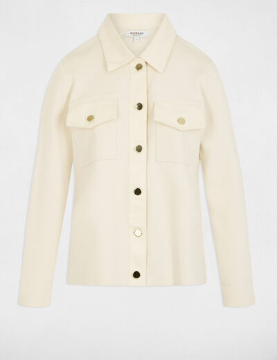 Pull court col revers ivoire femme