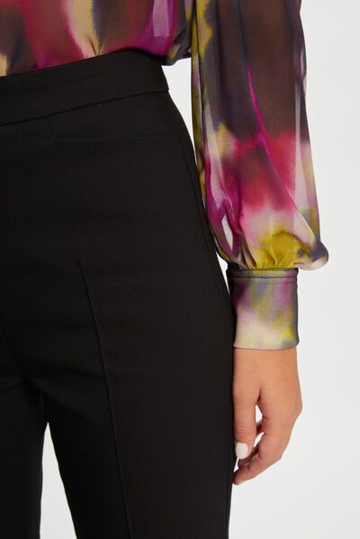 City flare broek met figuurnaden zwart vrouw