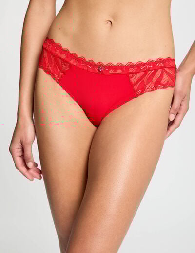 Shorty en dentelle rouge femme