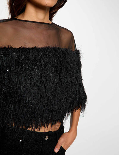 Blouse van imitatiebont zwart vrouw