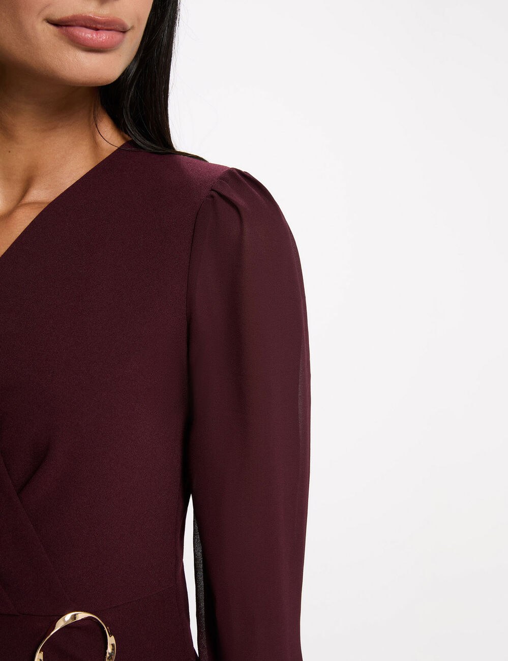 Korte jurk van voile bordeaux vrouw