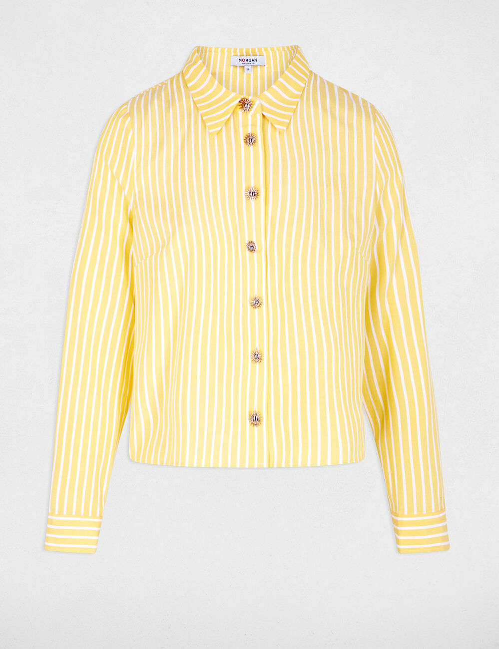 Chemise cropped rayures jaune clair femme