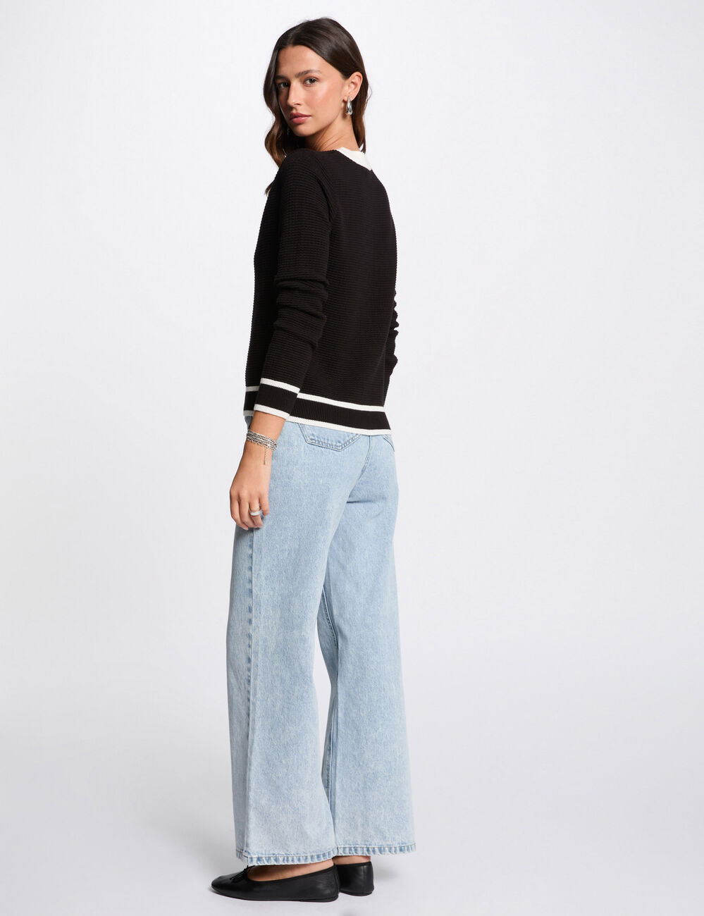 Korte cardigan met ronde hals zwart vrouw