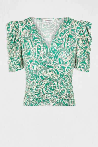 T-shirt manches courtes froncé imprimé multico femme