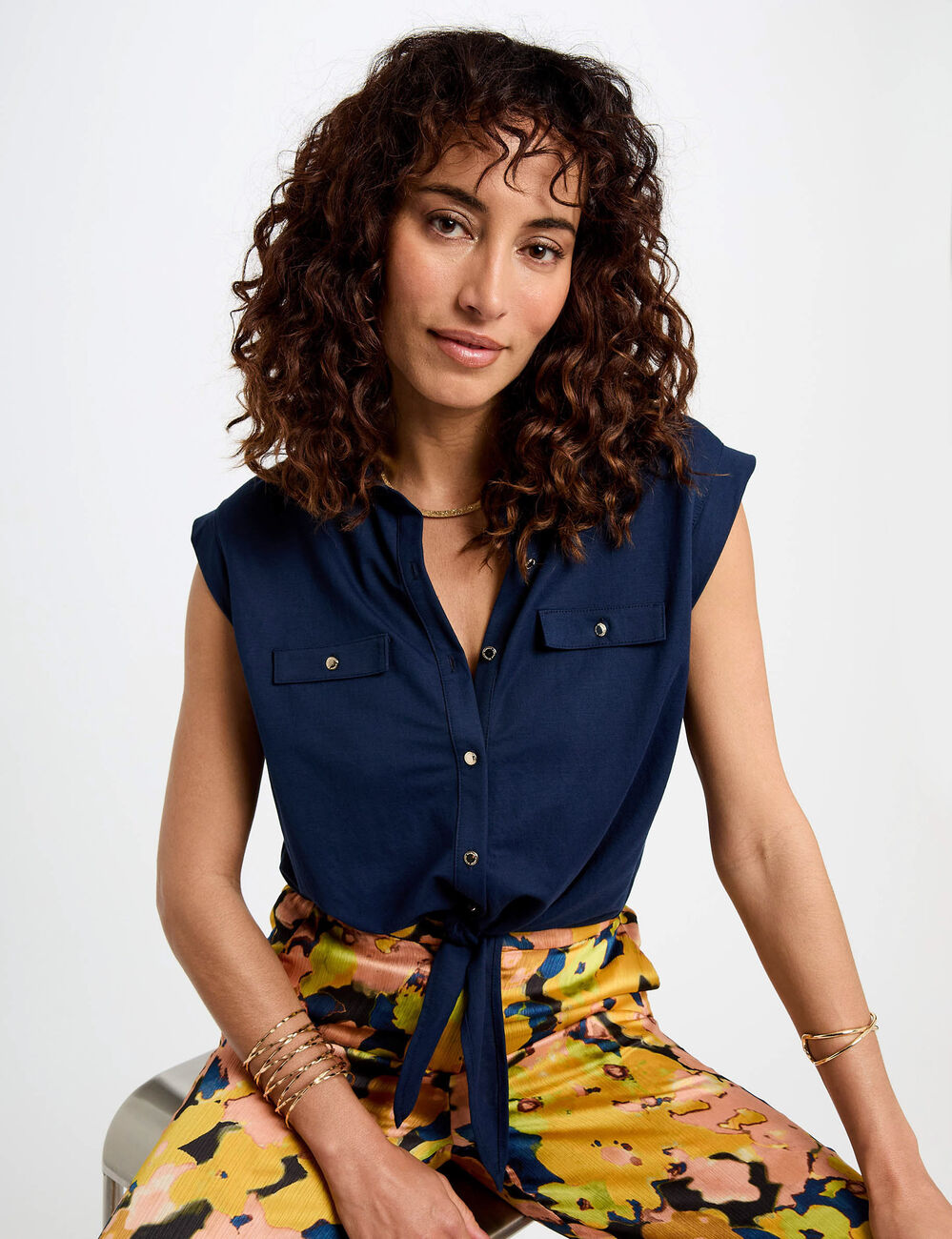 Mouwloze blouse bleu pétrole vrouw
