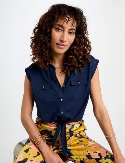 Mouwloze blouse bleu pétrole vrouw