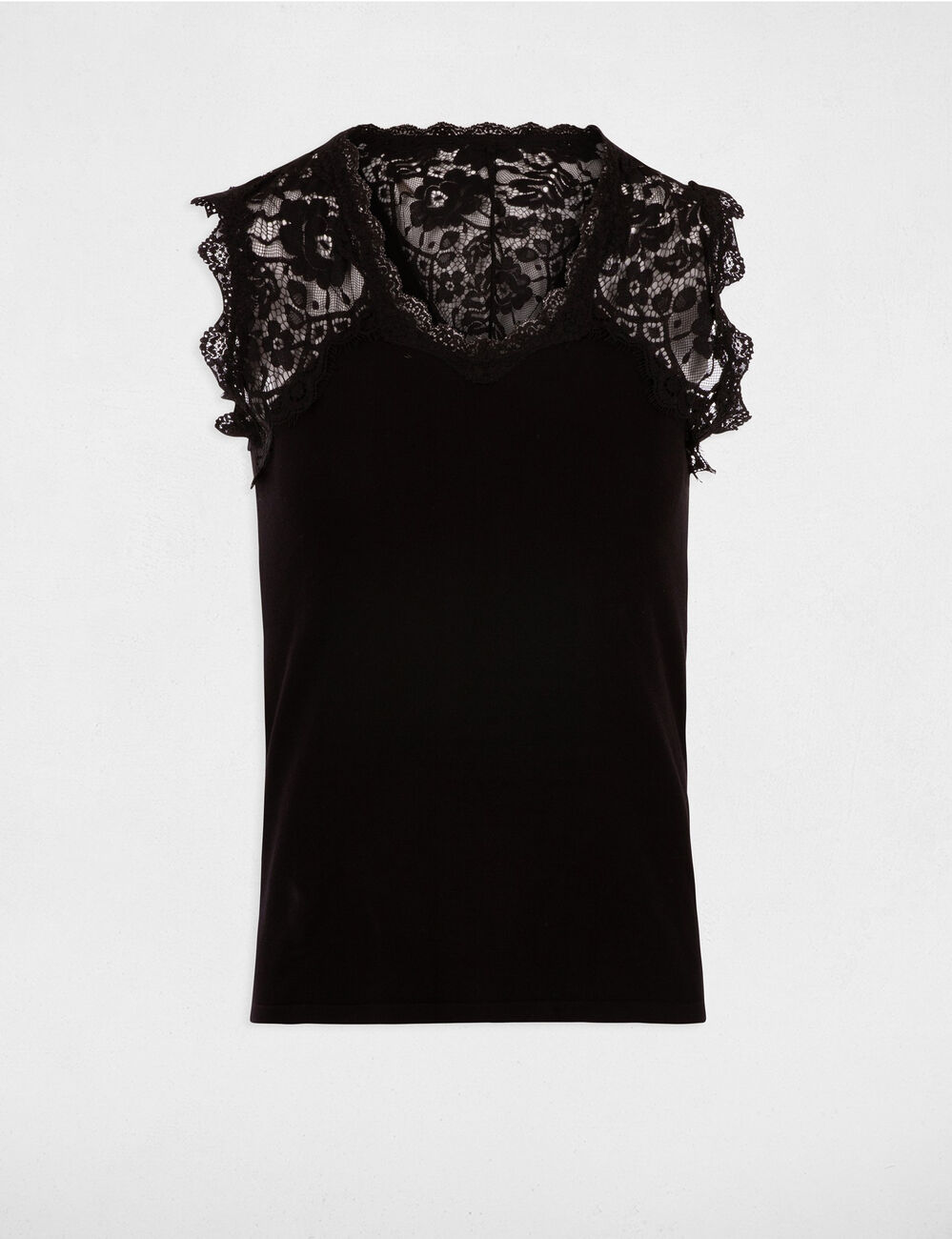 D&eacute;bardeur bretelles larges en dentelle noir femme