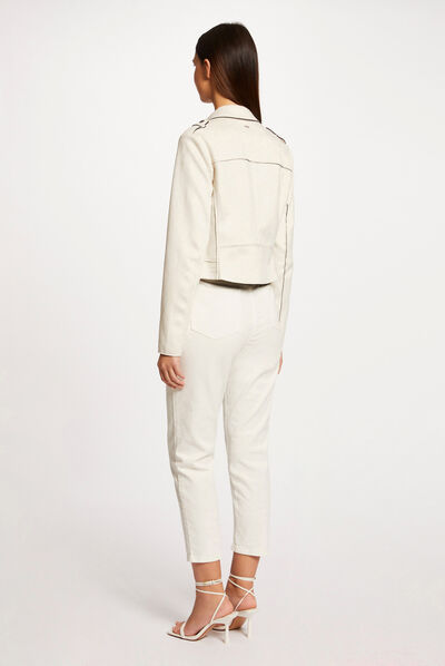 Suede-achtige rechte jas medium ecru vrouw
