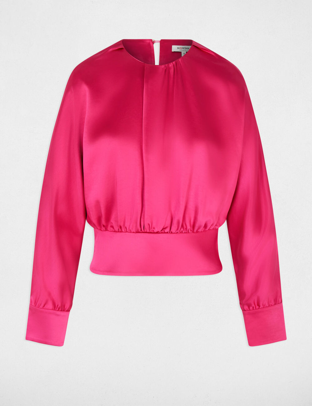 Satijnen blouse met lange mouwen felroze vrouw