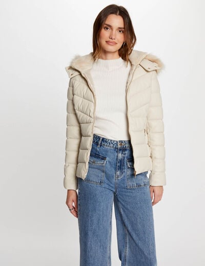 Getailleerde leren look jas ivoor vrouw