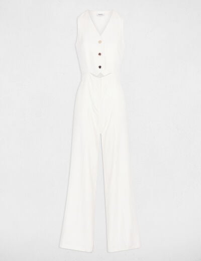 Combinaison large col v blanc femme