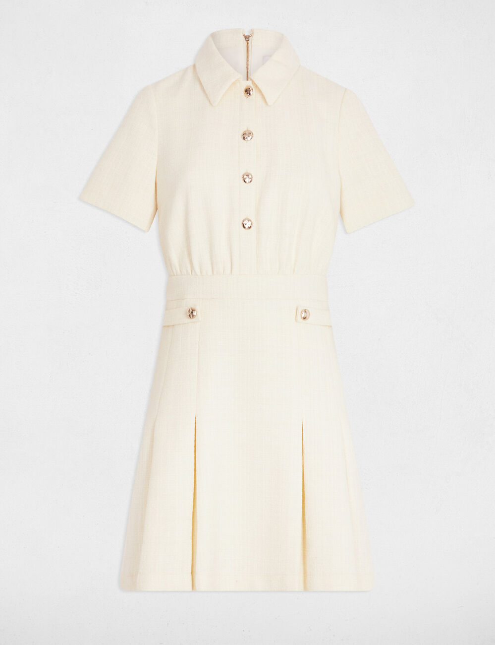 Robe tweed évasée ecru femme