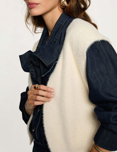 Gilet court fausse fourrure ivoire femme