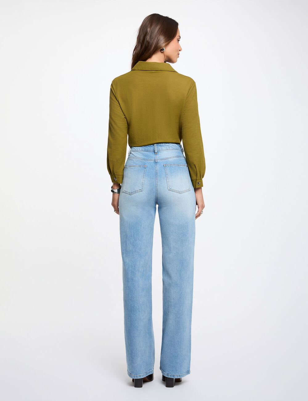 Geknoopte blouse met reverskraag olijfgroen vrouw